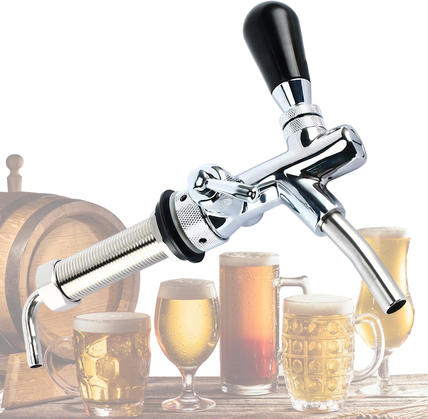 TAZZOR Adjustable Beer Faucet, 304 Stainless Steel G5/8 Inch Thread, Long Shank, Adjustable Draft Beer Tap, Dispenser, Wine Tools, Home Brewing Accessories