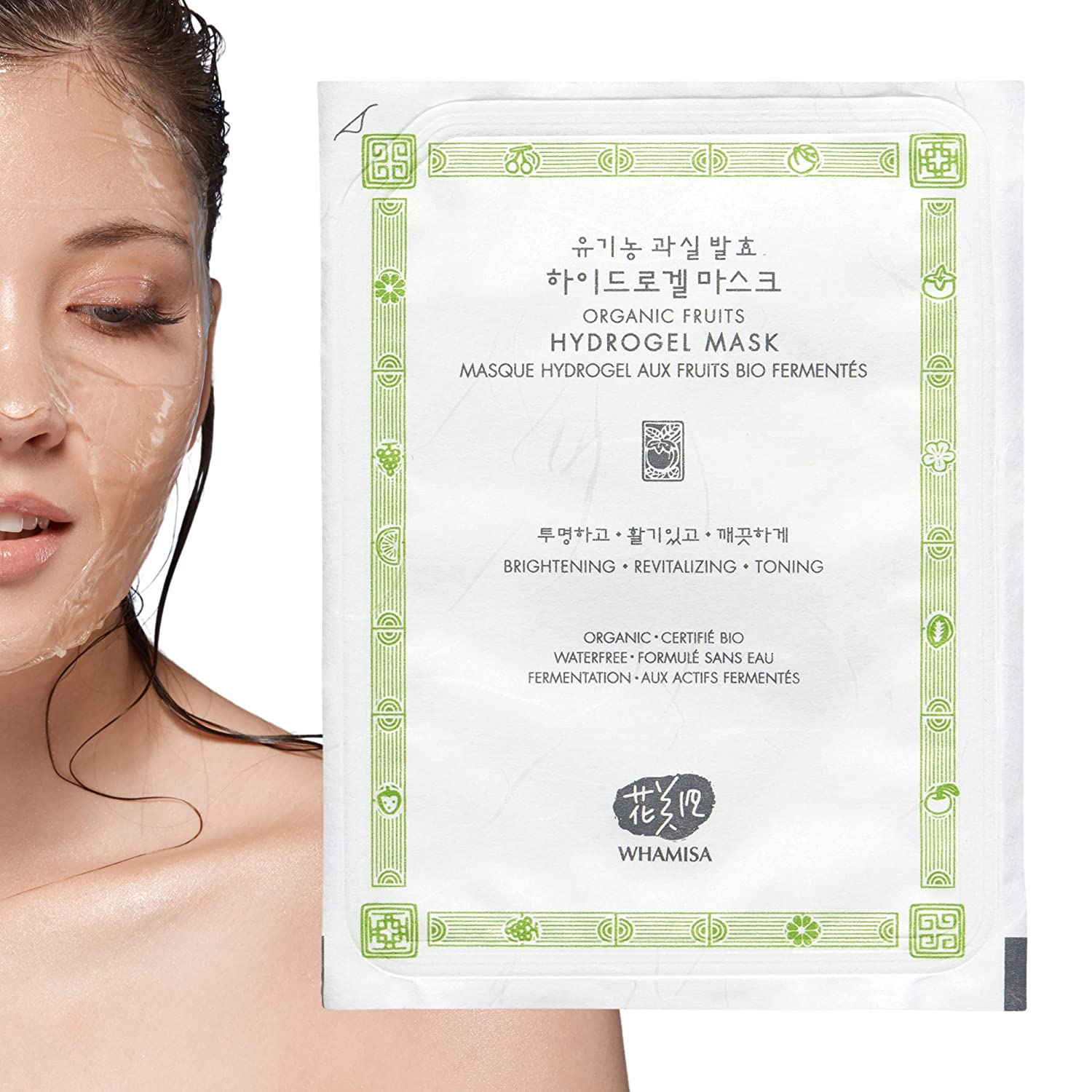 WHAMISA Organic Fruits Hydrogel Face Mask - Fermented Korean Natural Cosmetics - 33 g - Anti-Ageing Care - Soothes, Moisturises the Skin - Against Blemished Skin, maske ‎fruits