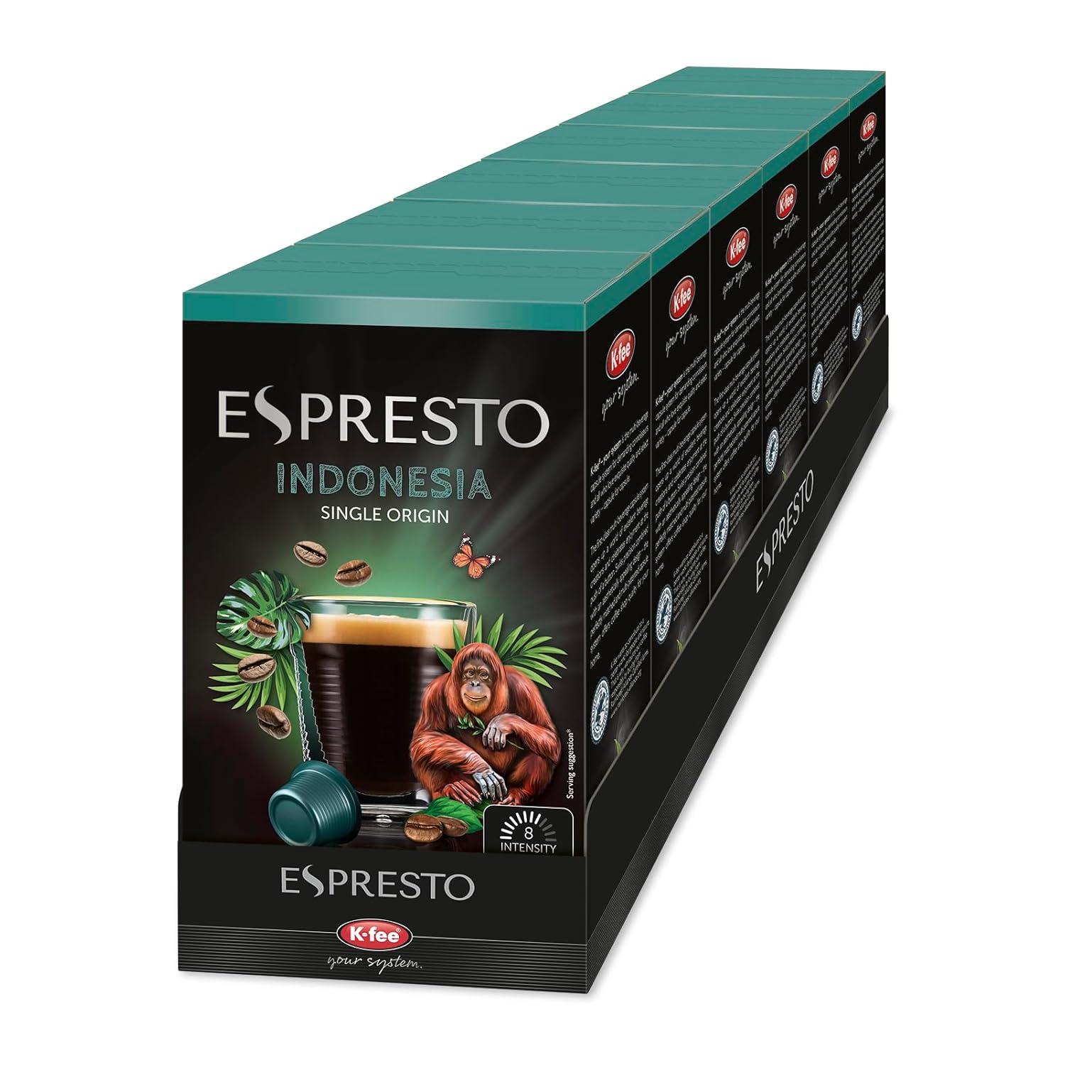 ESPRESTO Store ESPRESTO Single Origin Indonesia Lungo, Compatible with K-fee & ALDI EXPRESSI*, Coffee Capsules, Spicy & Chocolate, RFA Certified, 96 Capsules