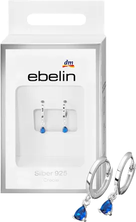 ebelin Hoop earrings in 925 silver with blue rhinestone, 2 pieces