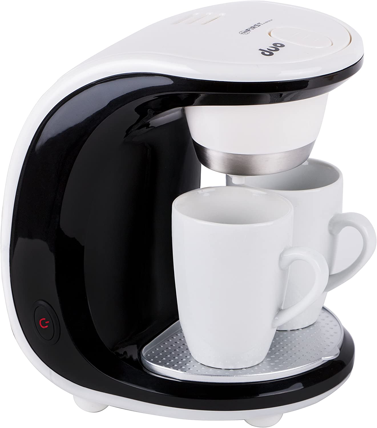 TZS First Austria Mini Coffee Machine 450 W, for 2x 125 ml Cups, 250 ml Water Tank, Permanent Filter with 2 Porcelain Cups, Removable Parts Are Dishwasher-Safe, for Travel and Office