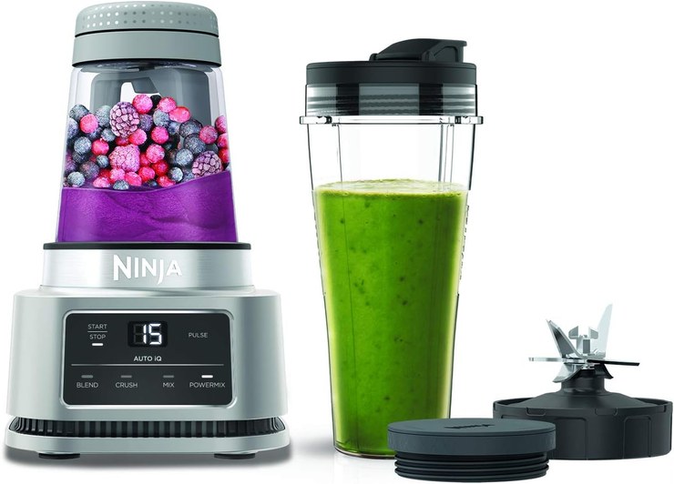 Ninja Foodi Power Nutri Blender 2-in-1 Mixing Smoothie Bowls, Thick Spreads & Frozen Drinks, Automatic Programs, 700ml Cup & 400ml Bowl with Power Paddle, 1100W, Silver CB100UK