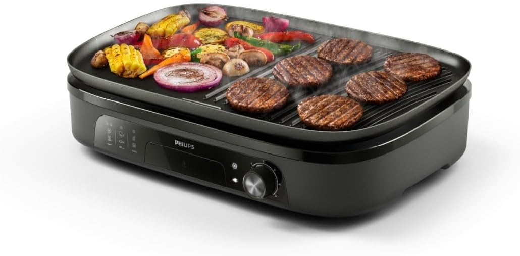 Philips Table Grill 3000 Series - Large Grill Area, 2400 W Quick Heating, 5 Temperature Levels, Non-Stick Coating, Easy Cleaning (HD6210/95)