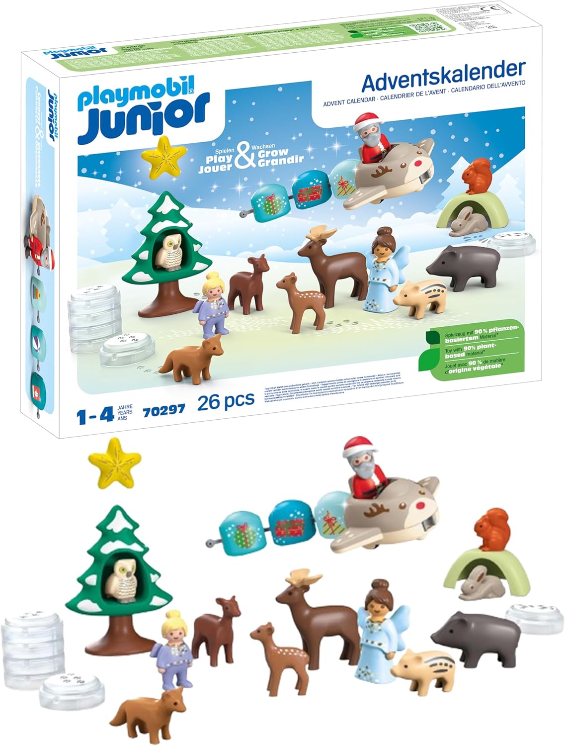 PLAYMOBIL Junior 70297 Sustainable Advent Calendar for Children from 1 Year Old Snow Christmas Made of Over 90% Bio-Based Plastic for Safe Play