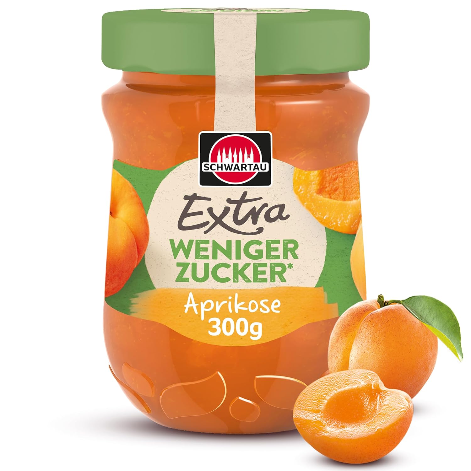 Schwartau Extra Less Sugar Apricot, Sugar-Reduced Fruit Spread, 300 g