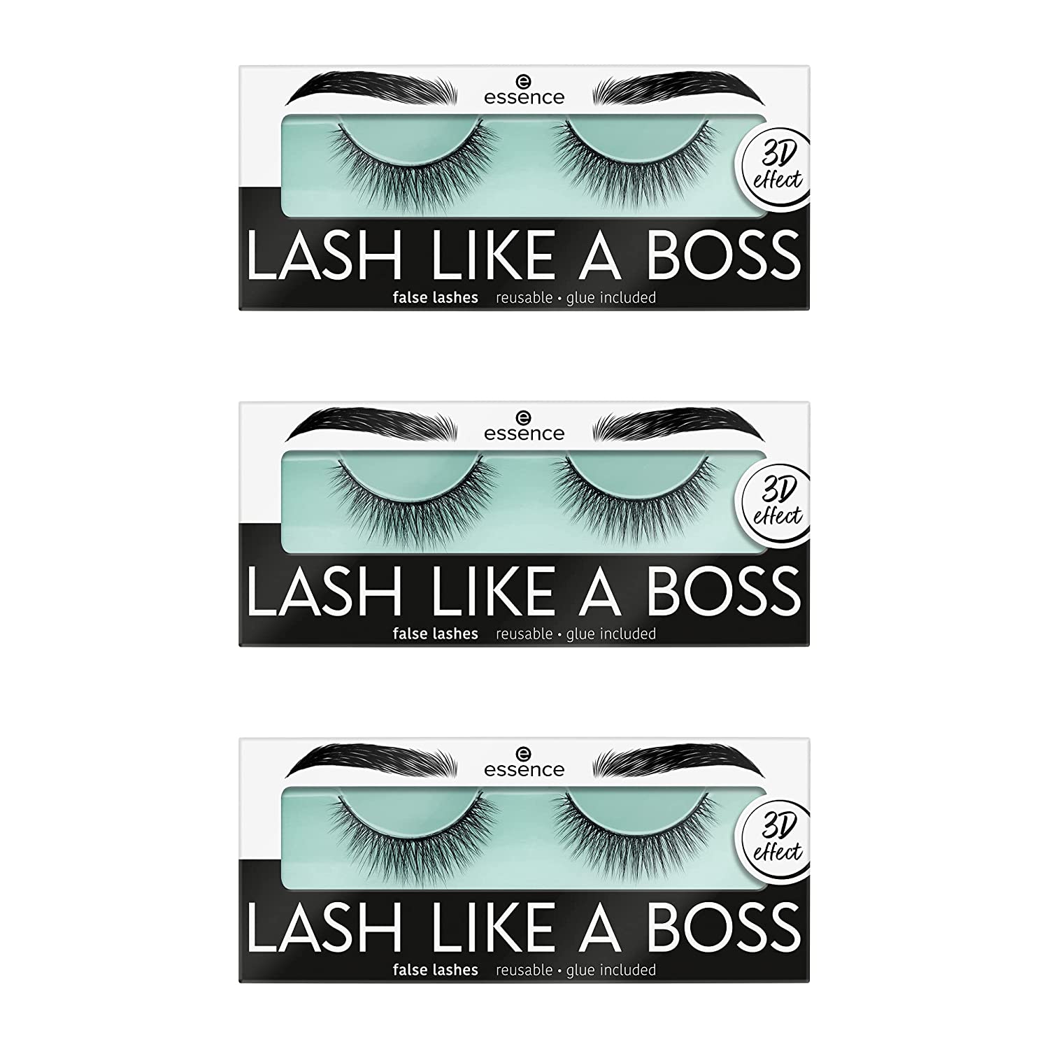 essence cosmetics essence LASH LIKE A BOSS False Lashes No. 04 Stunning, Black, Defining, Extending, Volumising, Long-Lasting, Vegan, Microplastic Particles Free, Nano Particles Free, Pack of 3 (3 x 1 Pair), ‎04 stunning