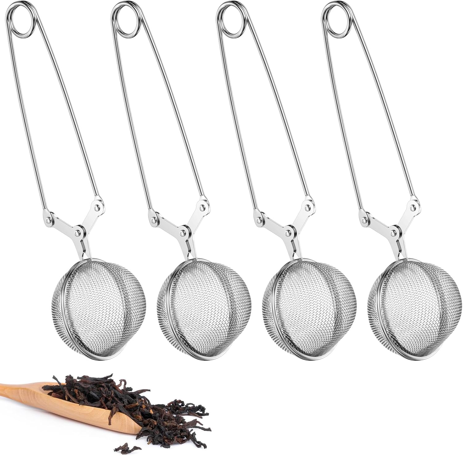 Set of 4 Tea Tongs, Tea Strainer for Loose Tea Made of Stainless Steel, Tea Infuser in Ball Shape, Fine Mesh Sieve Pliers, Easy Filtering, Tea Tongs for Loose Tea, for Filling Tea, Spices