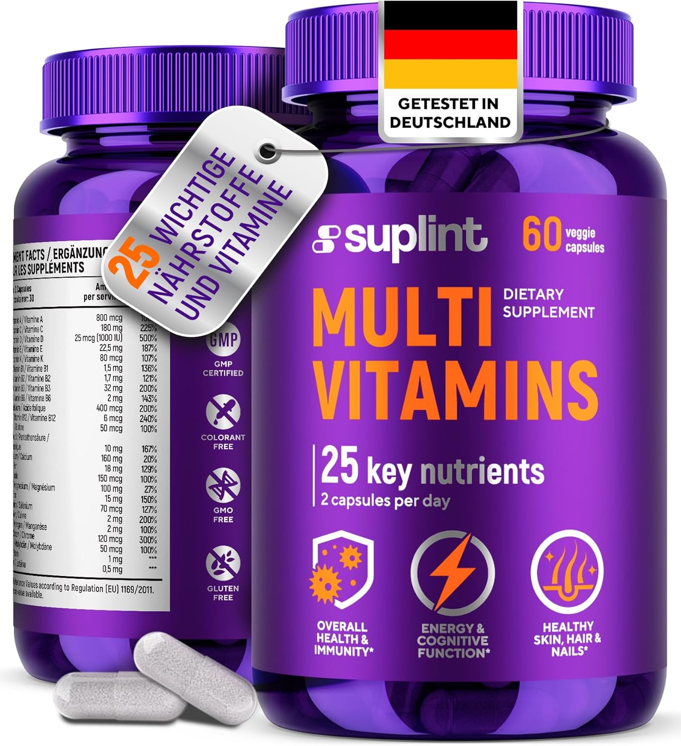 Multivitamin Complex - 60 Capsules for 30 Days - Vitamin Complex A-Z & Minerals such as Zinc, Biotin - High Dose Tablets Multivinamine for Men and Women A, C, D, E, B6, B12, K (1 Pack)