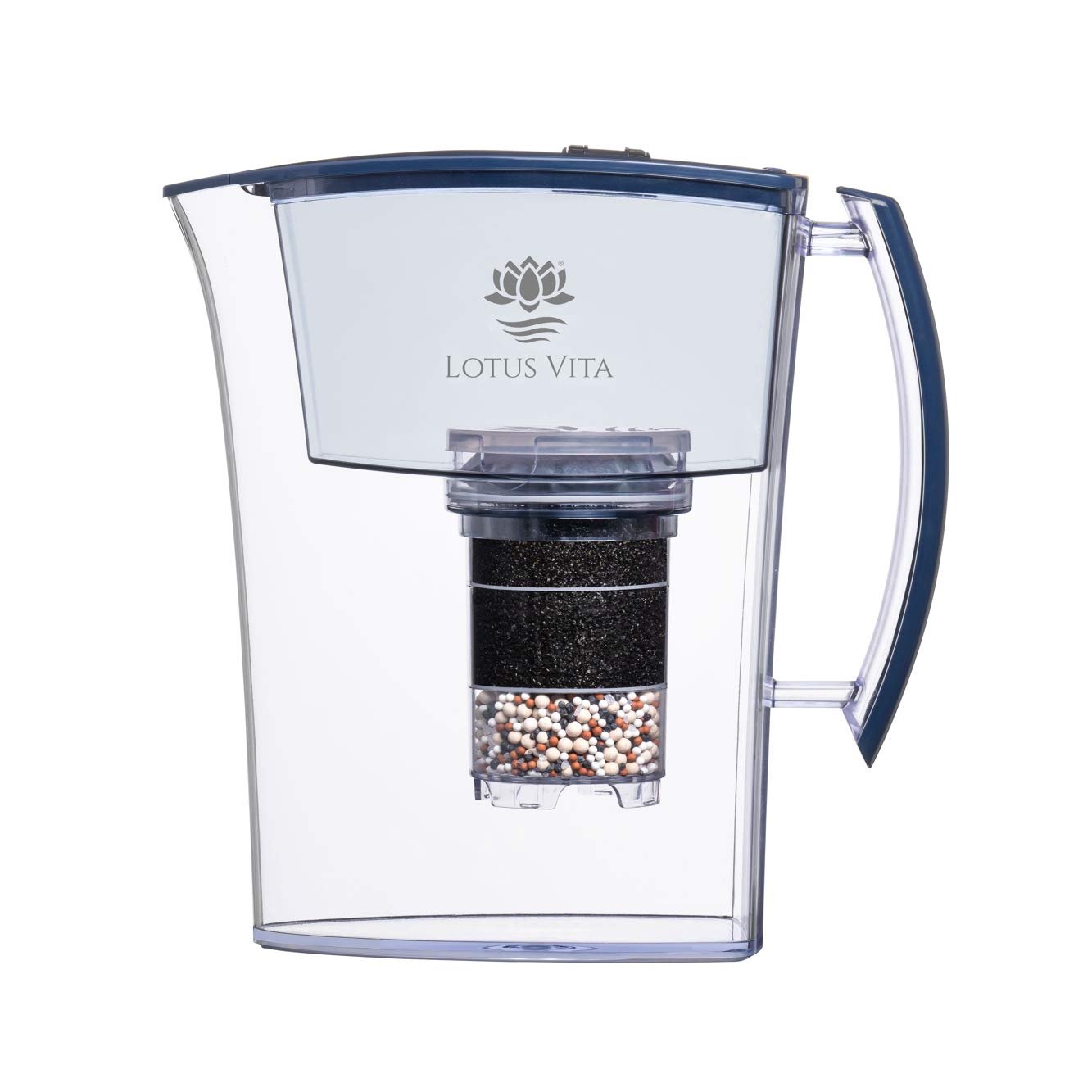Lotus Vita Lotus Water Filter Jug with Cartridge, Reduces Limescale Chlorine Lead from Tap Water with Activated Carbon Ion Exchanger, BPA-Free (Blue)
