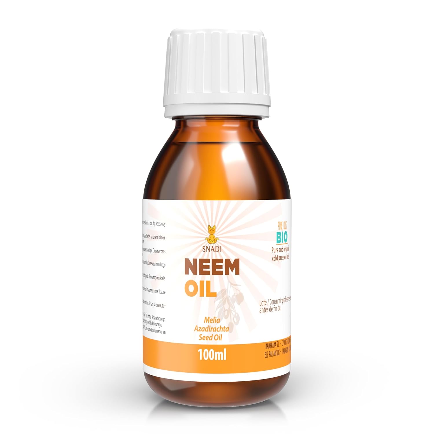 Snadi 100 ml - Organic Neem Oil, Pure, Virgo. Ecological Certificate + Cold Pressed. Neem Oil, Anti-Ageing. Moisturising Body Oil and Hair Oil of All Kinds. Pure and Natural Neem Oil
