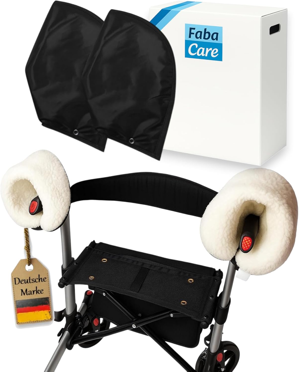 FabaCare Glove for Rollator, Hand Warmer for Wheelchair, Fluffy Soft, Waterproof and Windproof, Protects Against Cold, Wind, Rain and Snow
