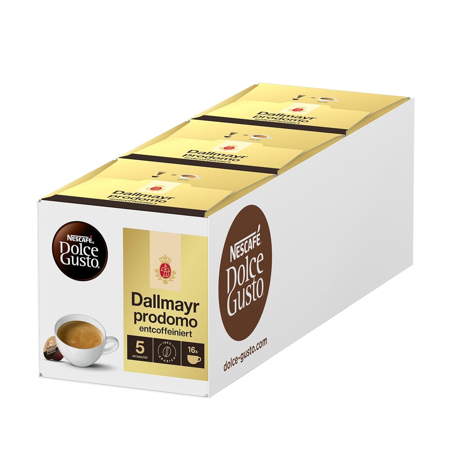 NESCAFÉ DOLCE GUSTO DALLMAYR prodomo Decaffeinated Coffee Capsules Pack of 3 (3 x 16 Capsules)