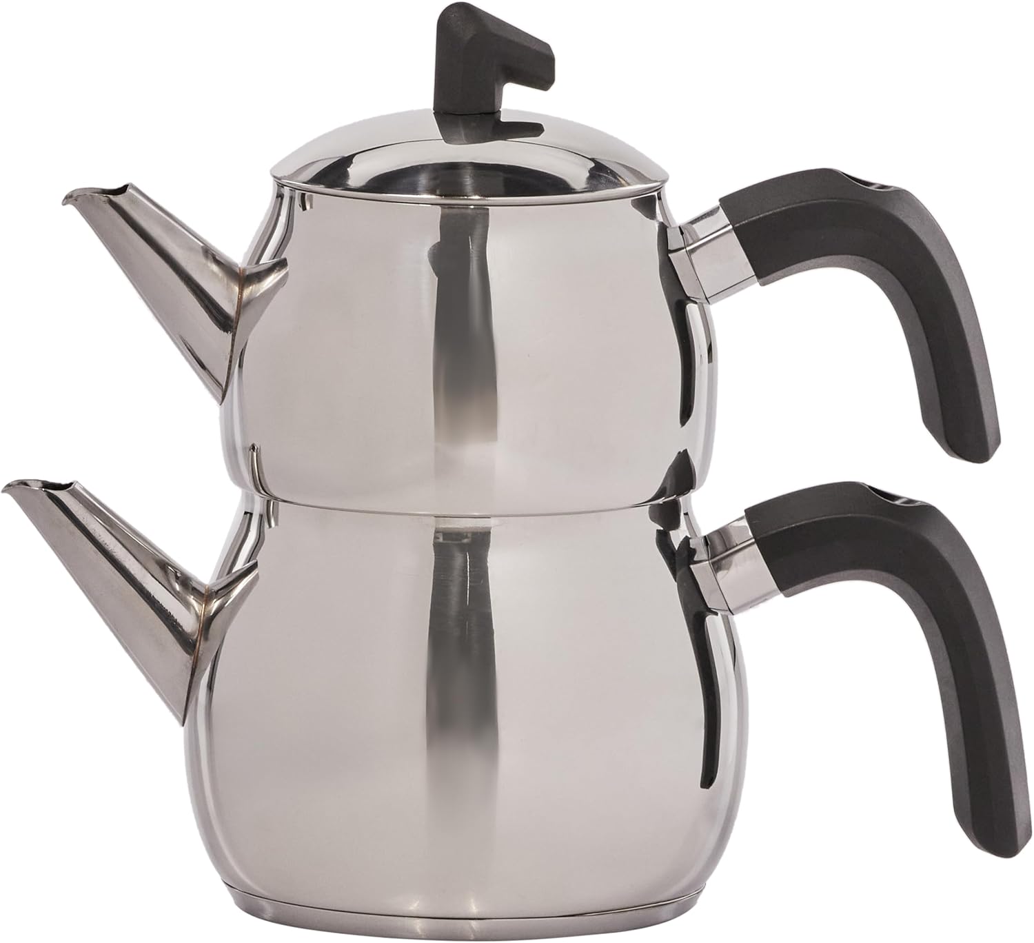 Karaca Belinay Turkish Teapot Stainless Steel - Induction, 2.6 L Medium Teapot Set with 1.6 L Kettle, Turkish Tea Maker Metal, Caydanlik with Strainer Insert, Dishwasher Safe - Black