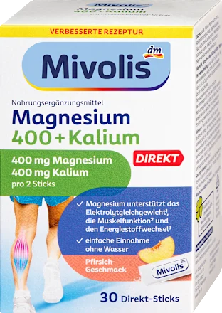 Mivolis Magnesium 400+Potassium Direct Sticks, 30 sticks, 105 g