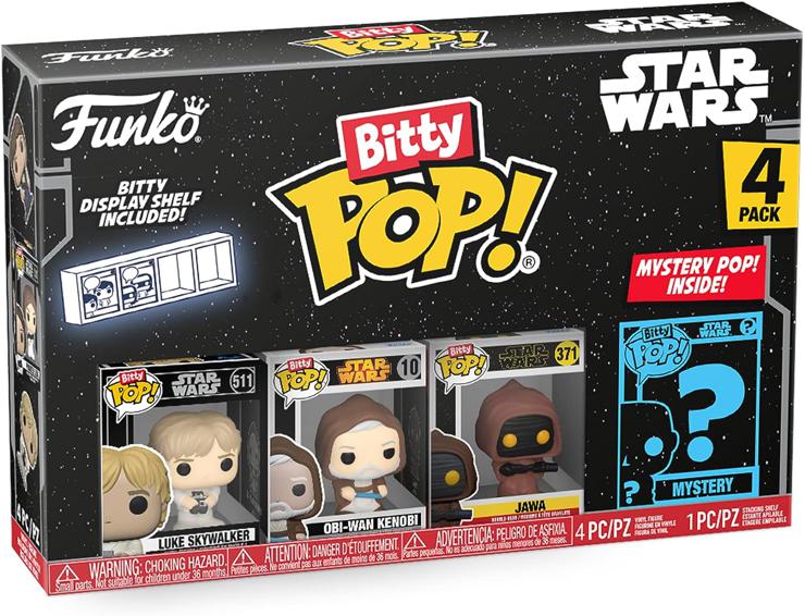 Funko Bitty Pop! Star Wars - Luke Skywalker™, Obi-Wan Kenobi™, Jawa™ and a Surprise Mini Figure - 0.9 inch (2.2 cm) Collectible Stackable Display Shelf Included - Gift Idea