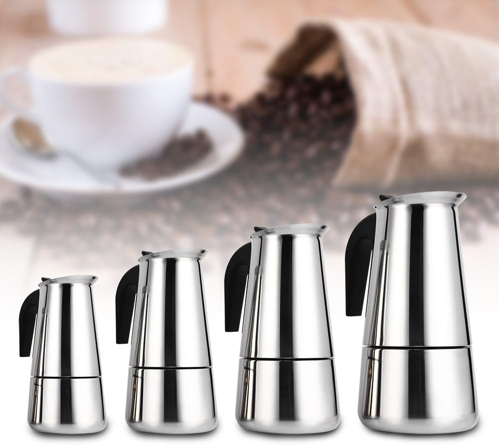 Tyenaza Espresso Maker, Stainless Steel, Coffee Maker, Mocha Pot, Espresso Maker, 100/200/300 ml/450 ml, Classic Coffee Maker, Stovetop Coffee Maker (300 ml)