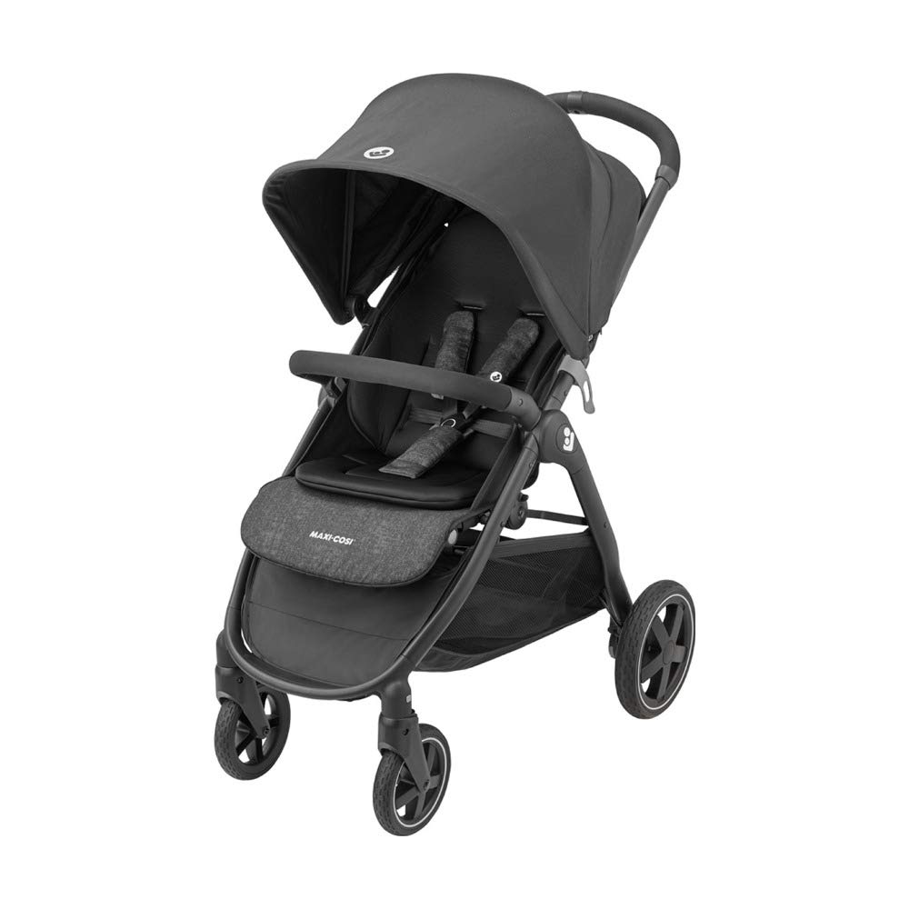 Maxi-Cosi Gia Compact Pushchair with Comfortable Seat, Usable from Birth to Approx. 4 Years (Max. 22 kg), Foldable All-Terrain Buggy Includes Rain Cover & Large Shopping Basket, Nomad Black