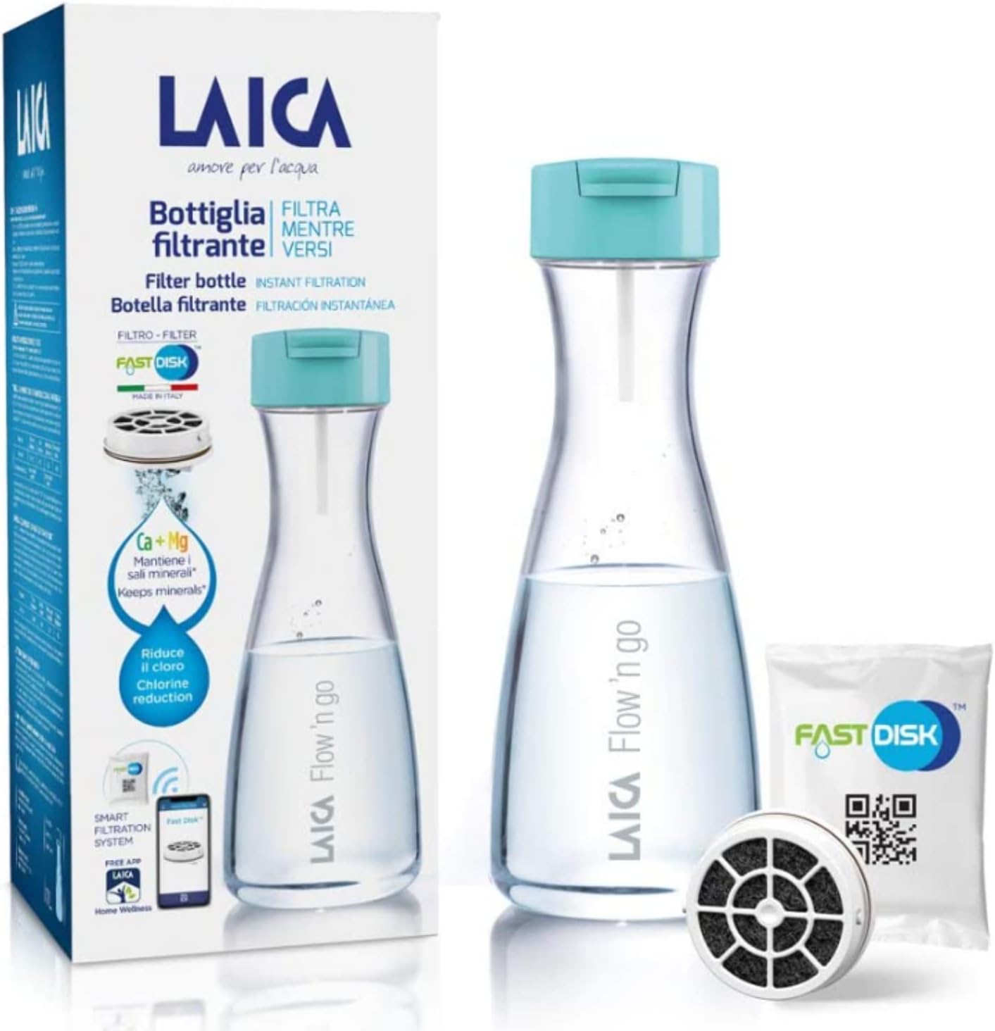 Laica B01BA Instant Plastic Filter Bottle 1 Liter with 1 Filter, Light Blue/Clear, 1 Liter