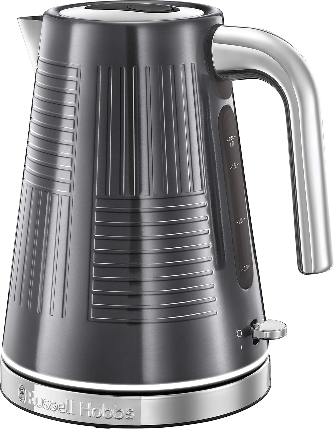 Russell Hobbs Geo 25240-70 Kettle [1.7 L, 2400 W] Stainless Steel Gray (Quick Boil Function, Removable Limescale Filter, Water Level Indicator, Automatic Lid Opening, Optimized Spout) Tea Maker