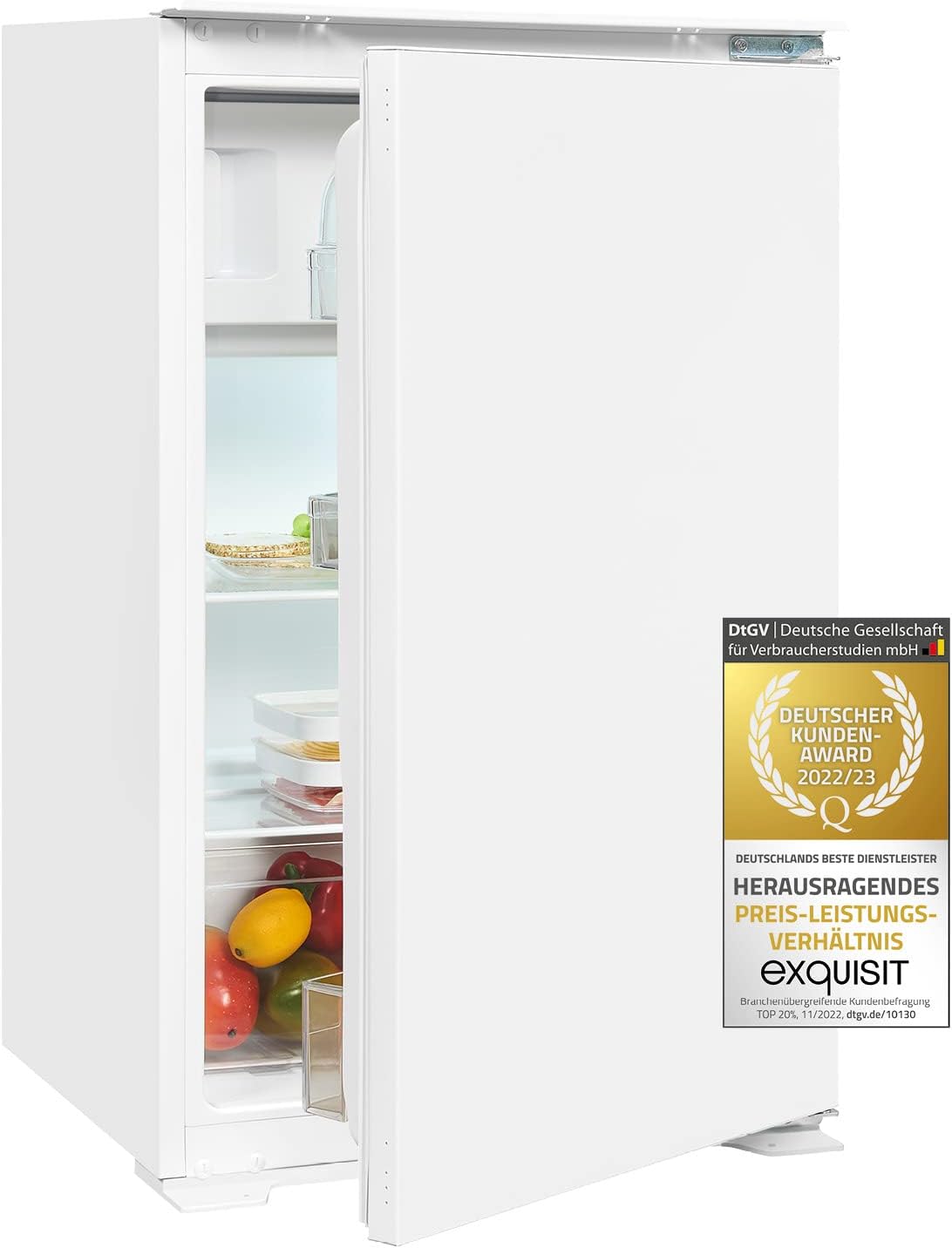 Exquisit Built-in Fridge EKS131-4-E-040E, 118 L Net Capacity, Glass Shelves, Interchangeable Door Hinge, White