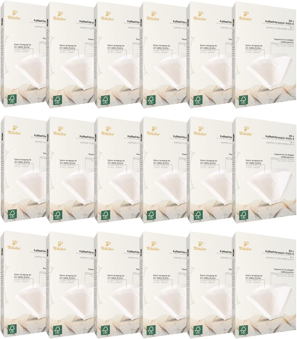 Tchibo Coffee Filters Size 4 Bulk Pack of 1440 - Premium Quality Paper Filter Bags 18 x 80 cm, Sustainable, Aromatic, Compostable & Environmentally Friendly, White