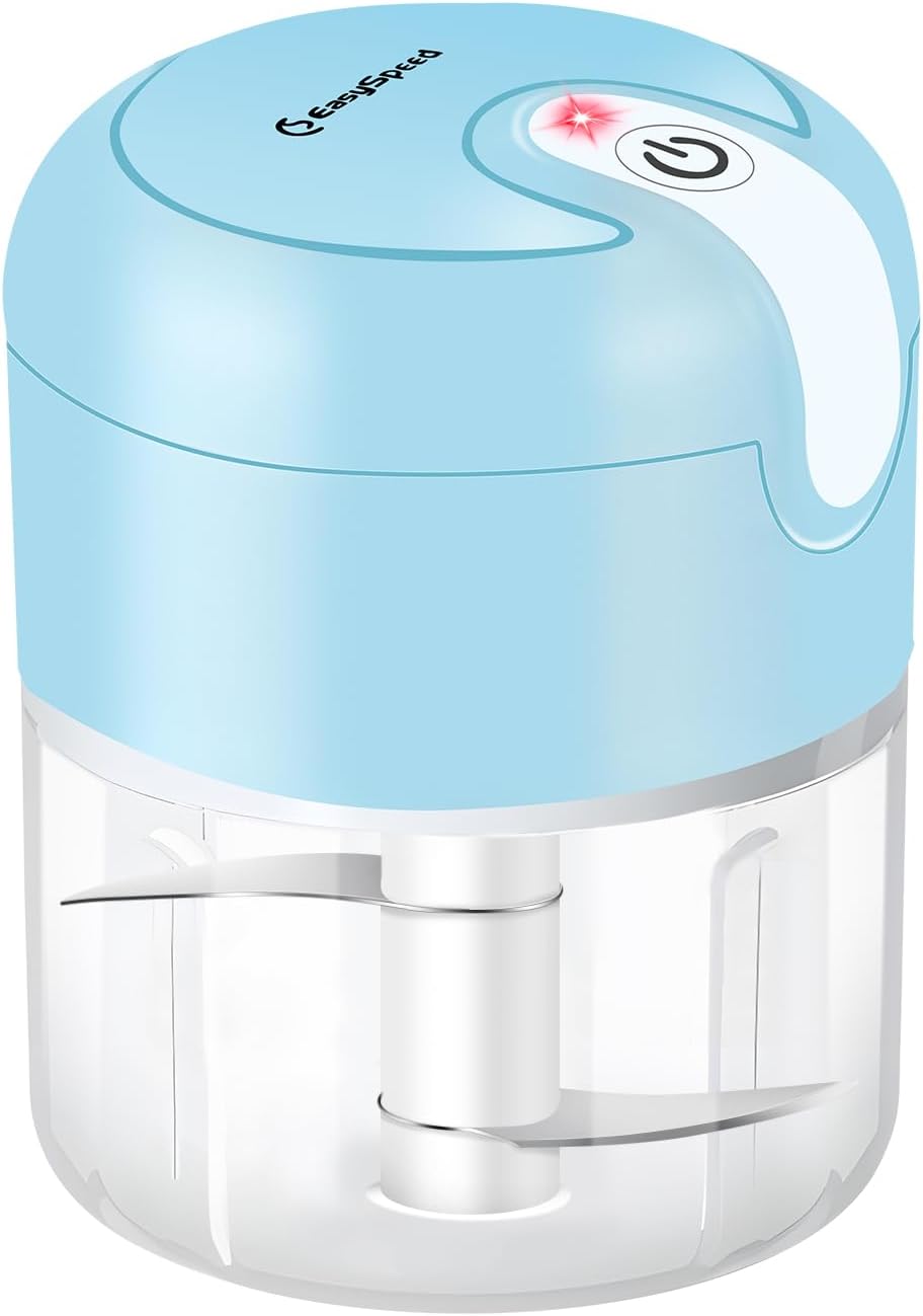 EASYSPEED Electric Mini Chopper, 250 ml, Vegetable Chopper, USB Type-C Charging, Portable Chopper for Meat, Baby Food, Obs, Camping, Blue