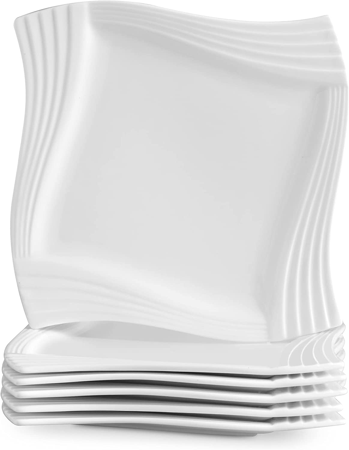 MALACASA, Amparo Series 6-Piece Set Cream White Porcelain Cake Plate Dessert Plate Breakfast Plate 8 Inches / 20.5 x 20.5 x 1.8 cm for 6 People