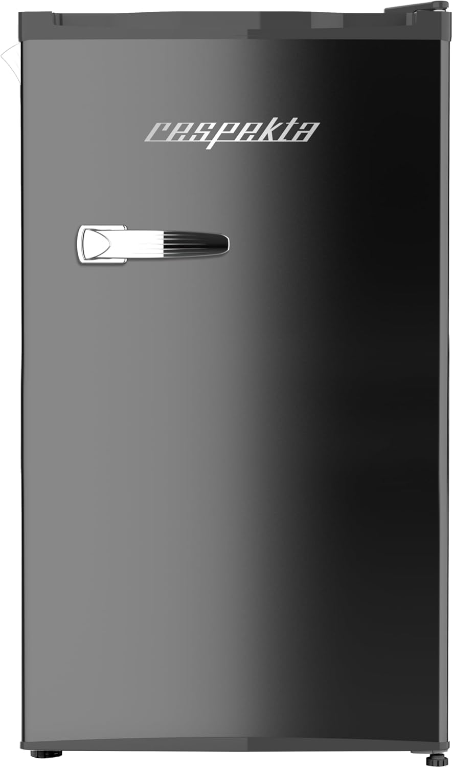 Respekta KG83S-52 Retro Fridge / 92 L Cooling Volume / Cold Storage Zone / Height Adjustable Feet / Side Bottle Opener / Aluminium Handle / E/Black