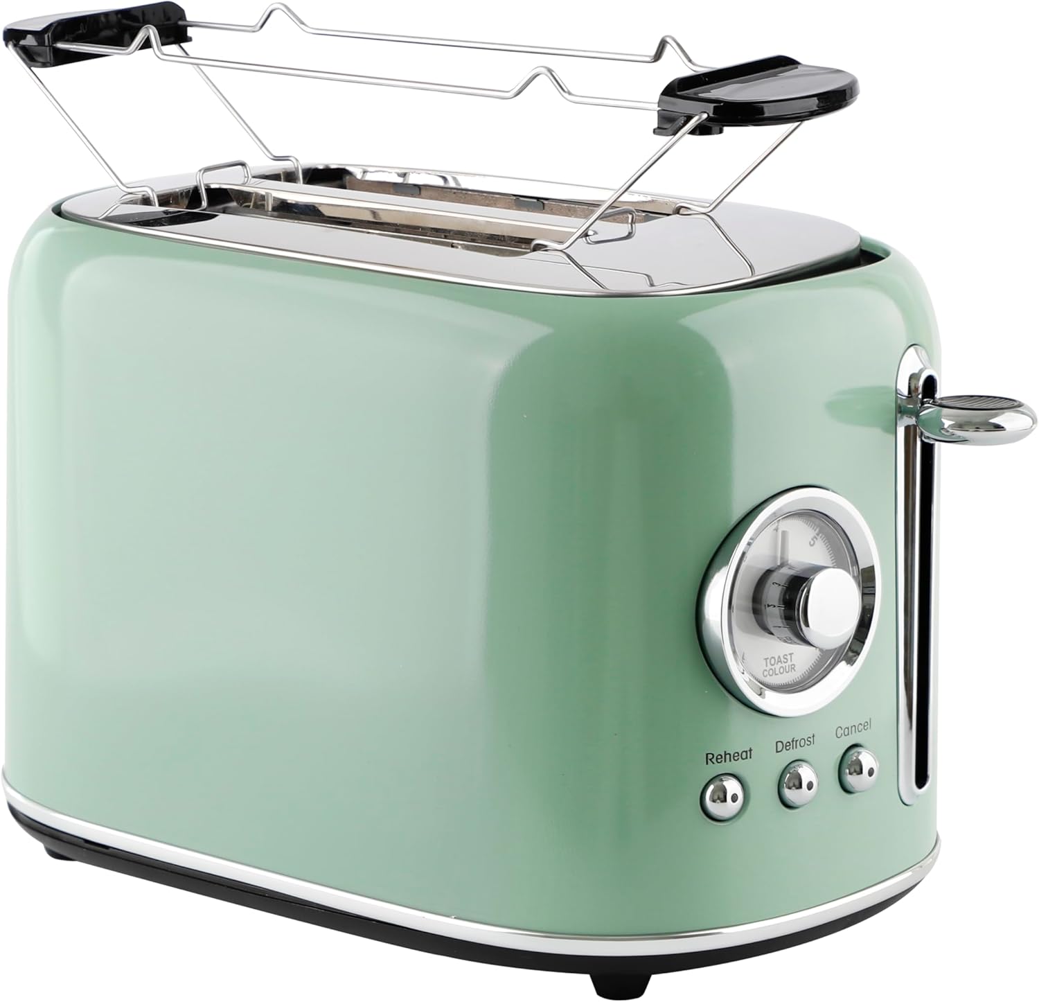 EMERIO Toaster Retro Style | 800 watts | 2 slices | 7 Adjustable Browning Levels | Bun Attachment | Automatic Centering and Shut-Off | 3-in-1: Defrost - Warm Up - Cancel | TO-133281