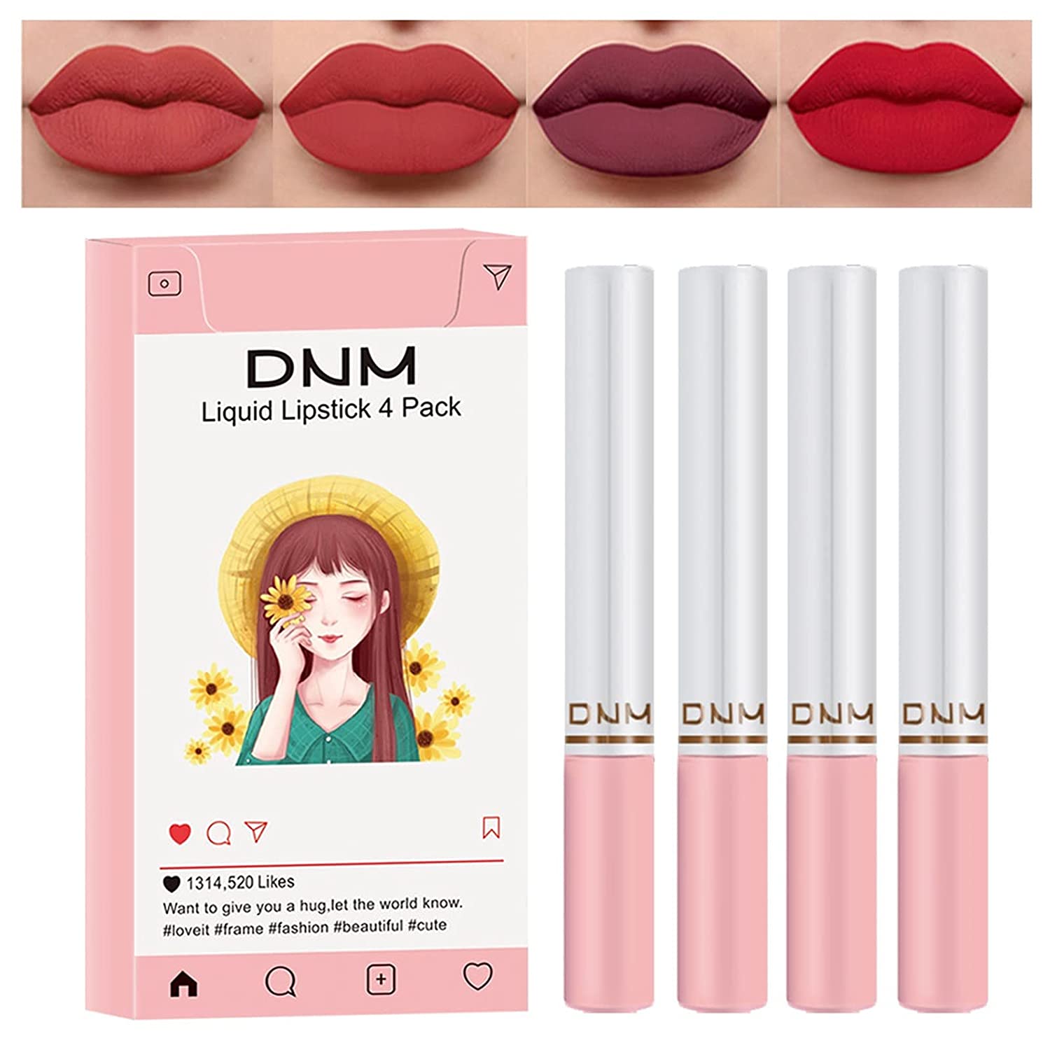 Blssom 4 Colours Matte Lip Gloss Waterproof Durable Lipstick Matte Paste Lip Gloss Set Non-Stick Cup Lip Gloss Liquid Lipstick Set Velvet Liquid Matte Lip Gloss Set (4 Colour-C), colours: