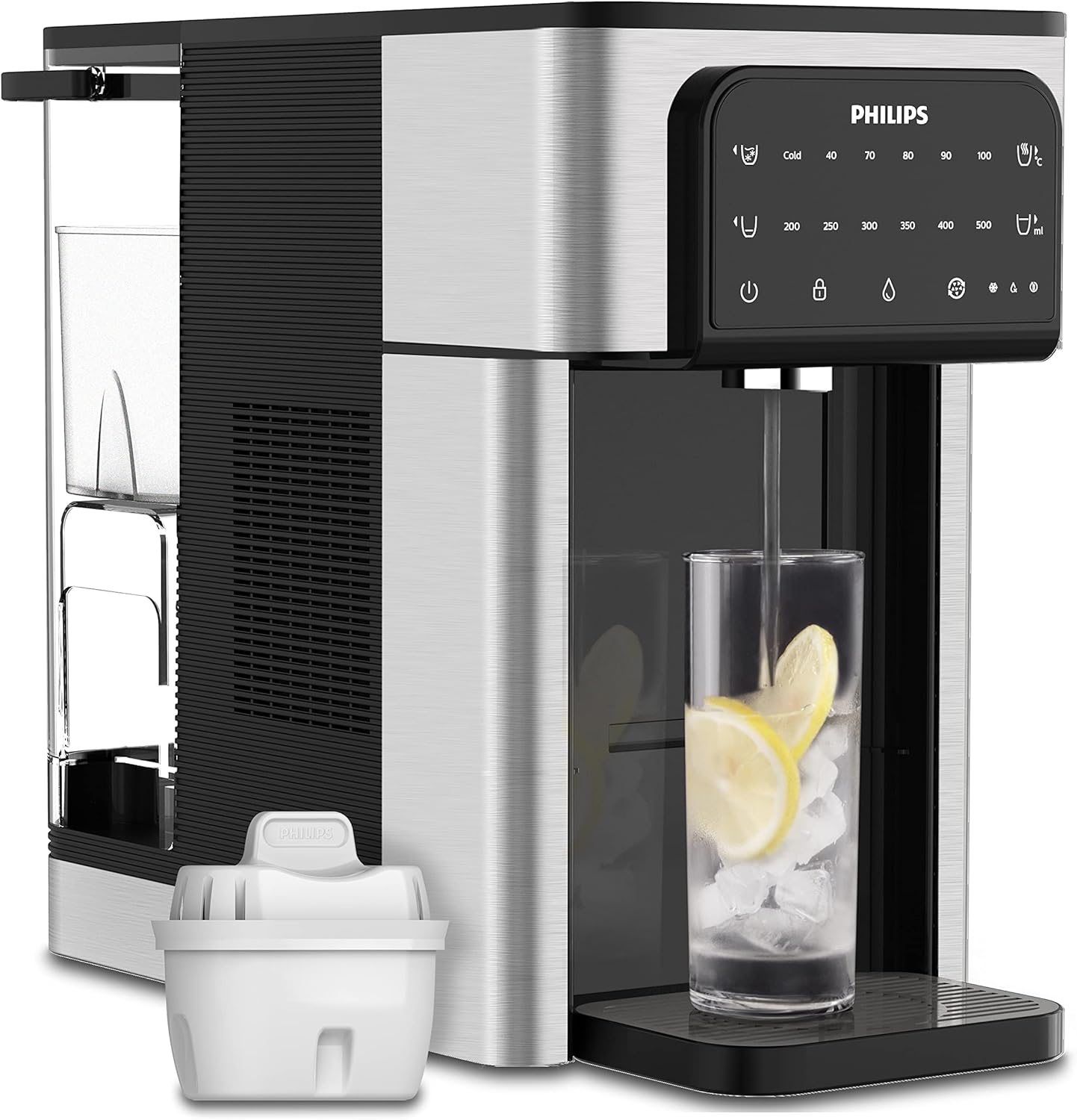 Philips Water All-in-One Water Station, Dispenser for Filtered Hot and Cold Water, 2.8 L Capacity, 6 Temperature Presets, Touchscreen ADD5980/31, Silver, Black, One Size