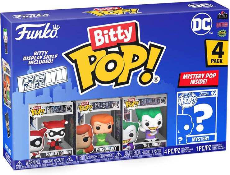 Funko Bitty Pop! DC - Harley Quinn, The Joker, Poison Ivy and a Surprise Mini Figure - 0.9 Inch (2.2 cm) - DC Comics Collectible Stackable Display Shelf Included - Gift Idea