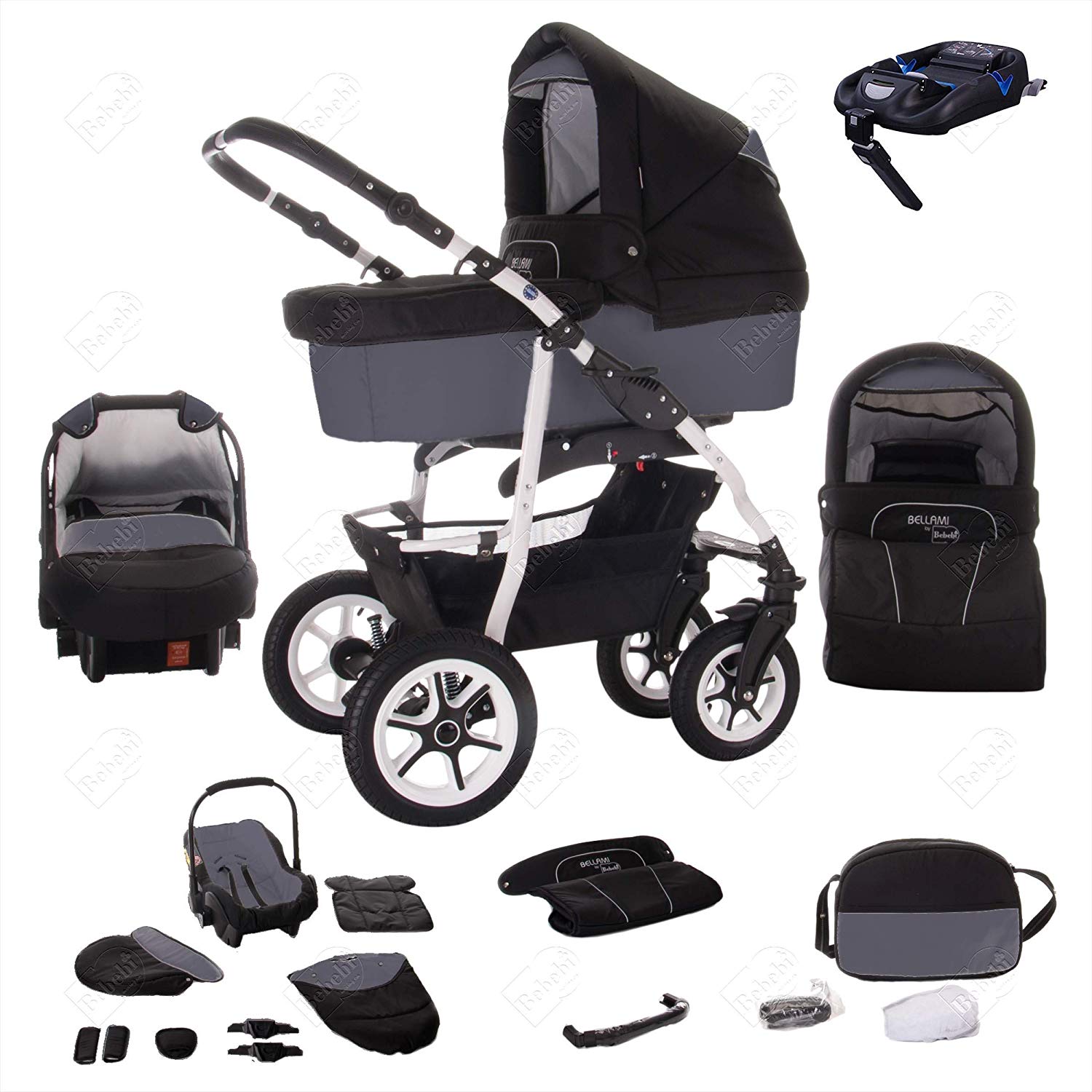 Bebebi Bellami ISOFIX Base & Car Seat 4 in 1 Combi Pushchair Pneumatic Tyres Colour: Bellagrigio