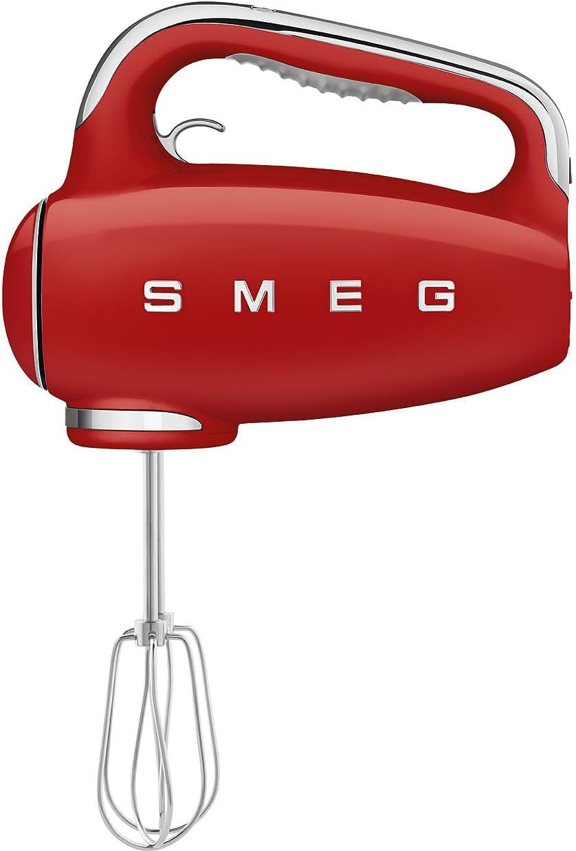 Smeg, HMF01RDEU Electric Mixer, 9 Speed ​​Levels, Turbo Function, Smooth Start / Start-Up System, 4 Whips, 2 Ganci Mixers and Coated, 250 W, Red