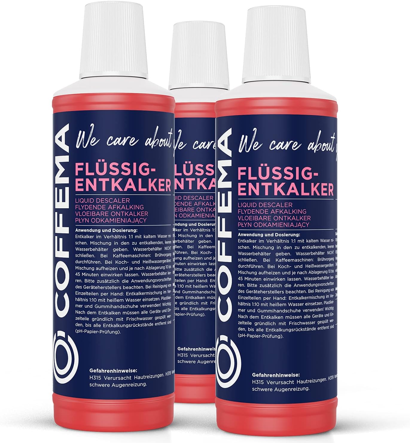 COFFEMA Liquid Descaler for Fully Automatic Coffee Machines - 3 x 1000 ml - with Practical Colour Indicator - for Coffee and Espresso Machines, Pad and Capsule Machines and Hot Water Boilers
