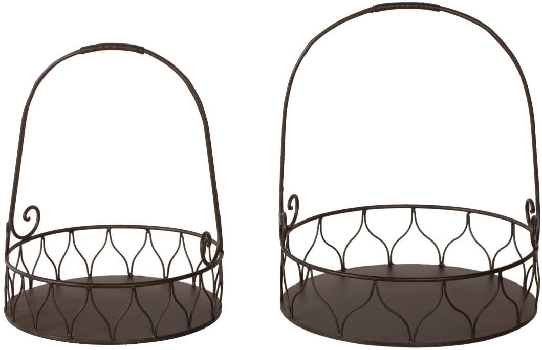 Varia Living Rita Set of 2 Round Metal Tray in Black Fruit Basket with Beautiful Detailed Work in Modern Vintage Shabby Look 2 Storage Baskets Height 37 cm x Diameter 30 cm Height 40 cm x Diameter 35 cm