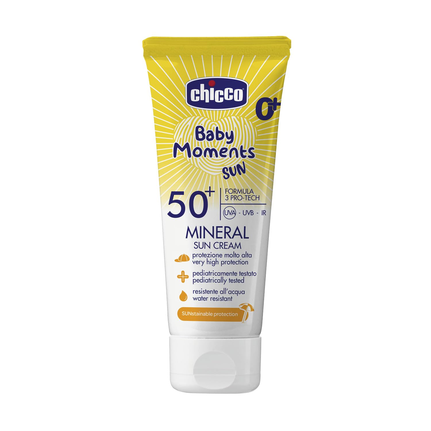 Chicco Mineral Sun Cream SPF 50+ Kids Waterproof Excellent Protection Against UVA, UVB and Infrared 0 Months 75ml