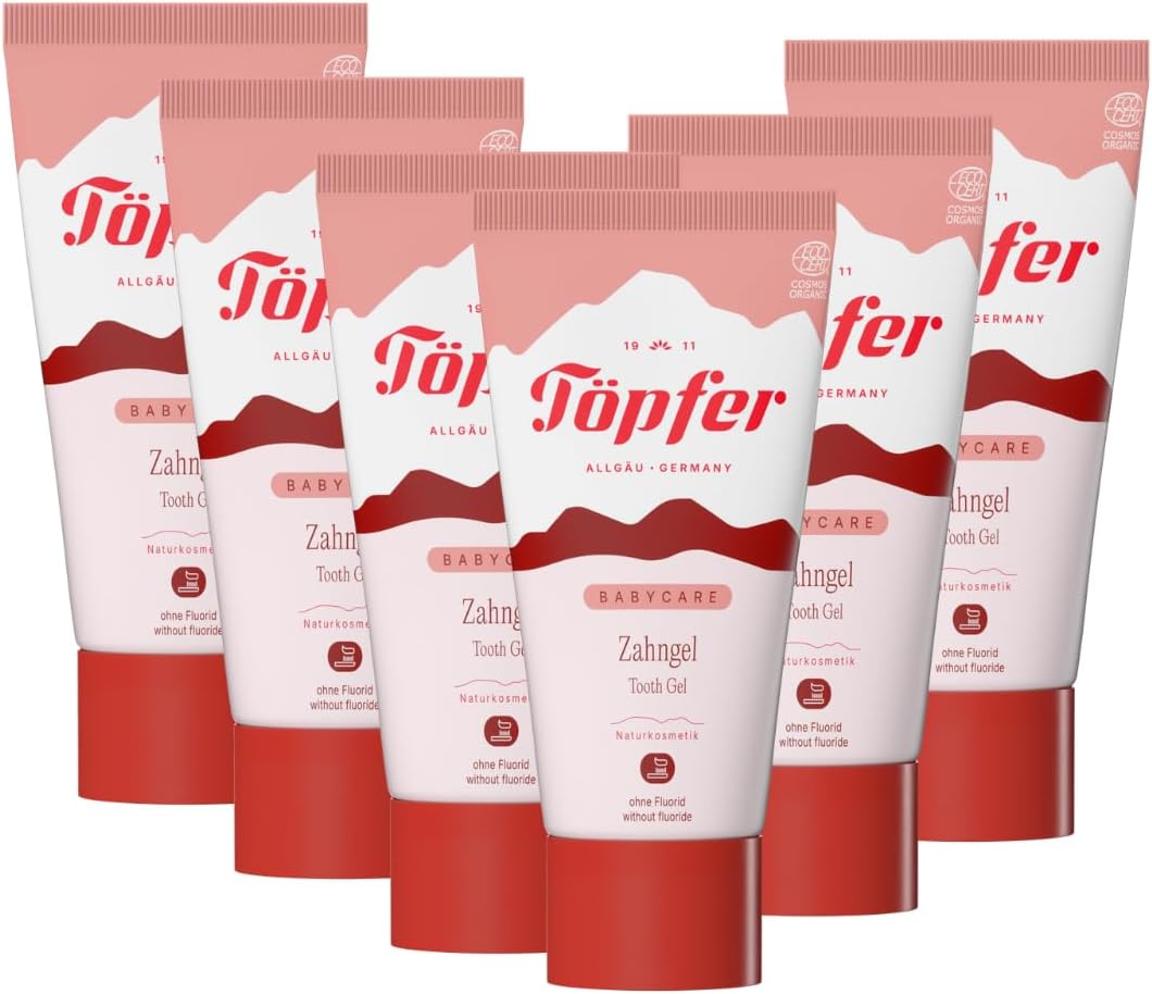 Töpfer Babycare Tooth Gel - Gentle Dental Care for Children - with Xylitol & Silica - Fluoride Free - Homeopathy Compatible - 6 x 50 ml