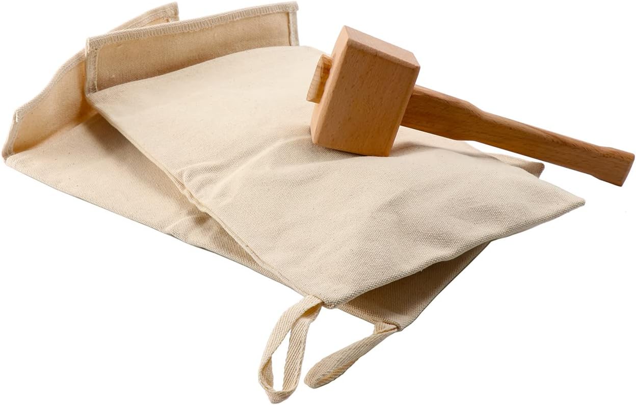 Lewis Ice Bag Reusable Canvas Bag with Wooden Hammer Mallet for Summer Bartender Kit & Bar Tools Kitchen Accessories Pack of 2