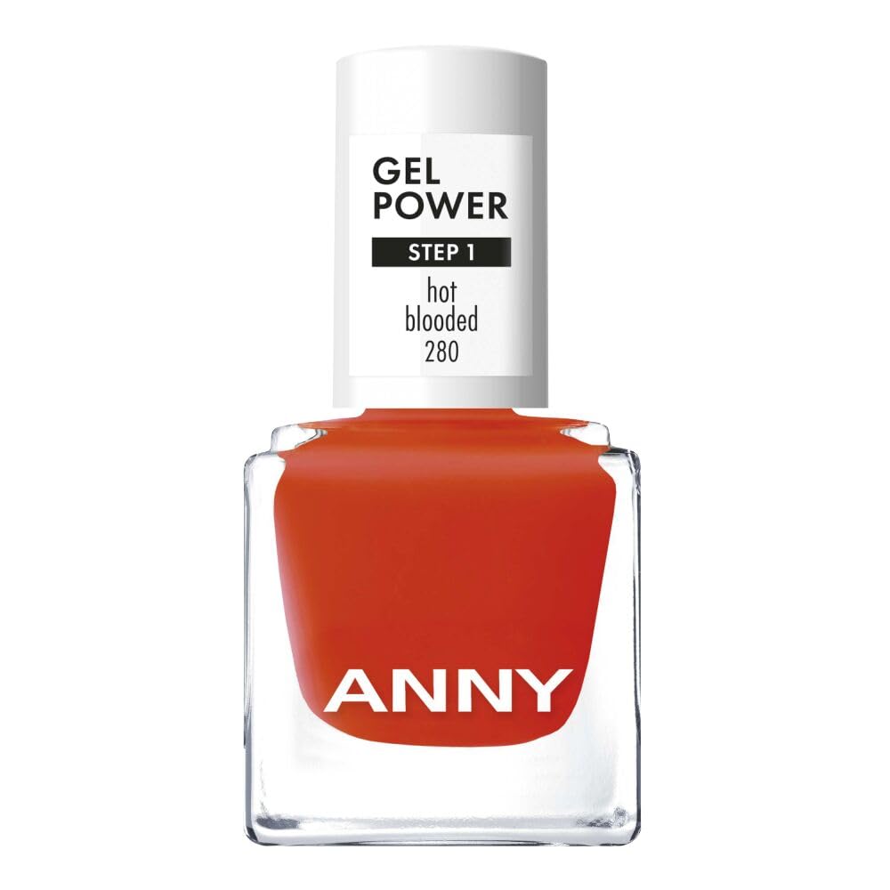 ANNY Gel Power Nail Polish - Gel Color Nail Polish without UV Lamp, Brilliant Shine & Lasts up to 12 Days, Chip & Scratch Resistant, Hot Blooded - Bright Fire Red - 8ml