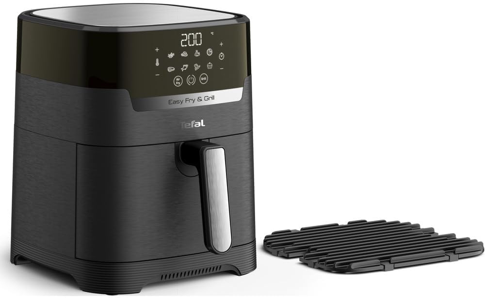 Tefal Easy Fry & Grill Hot Air Fryer, 2-in-1 Technology (Air Fryer and Grill), Digital Display, 4.2 Liters for 6 Servings, 8 Cooking Programs, Energy Saving, Oil Free, Black, XL, EY5058