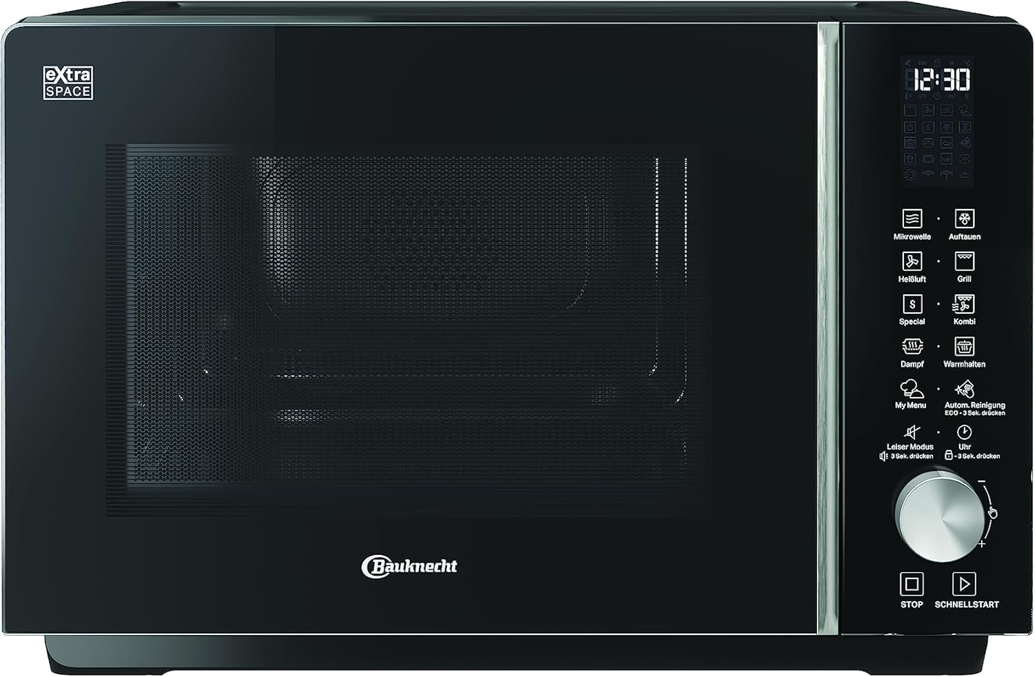 Bauknecht MF 255 B Microwave/Extra Space Without Turntable/My Menu/Special Programs/Steam Cooking Including Steam Cooking Container/Hot Air/Quartz Grill/Auto Clean/Autom/Recipes/25 L