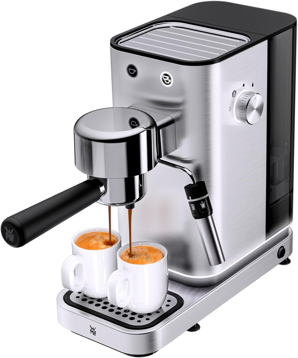 WMF Lumero Portafilter Machine - Compact Stainless Steel Espresso Machine with 15 Bar, Thermoblock Heating System, Milk Frothing Nozzle, 3 Inserts for 2 Cups Espresso, LED Lighting, Cup Shelf