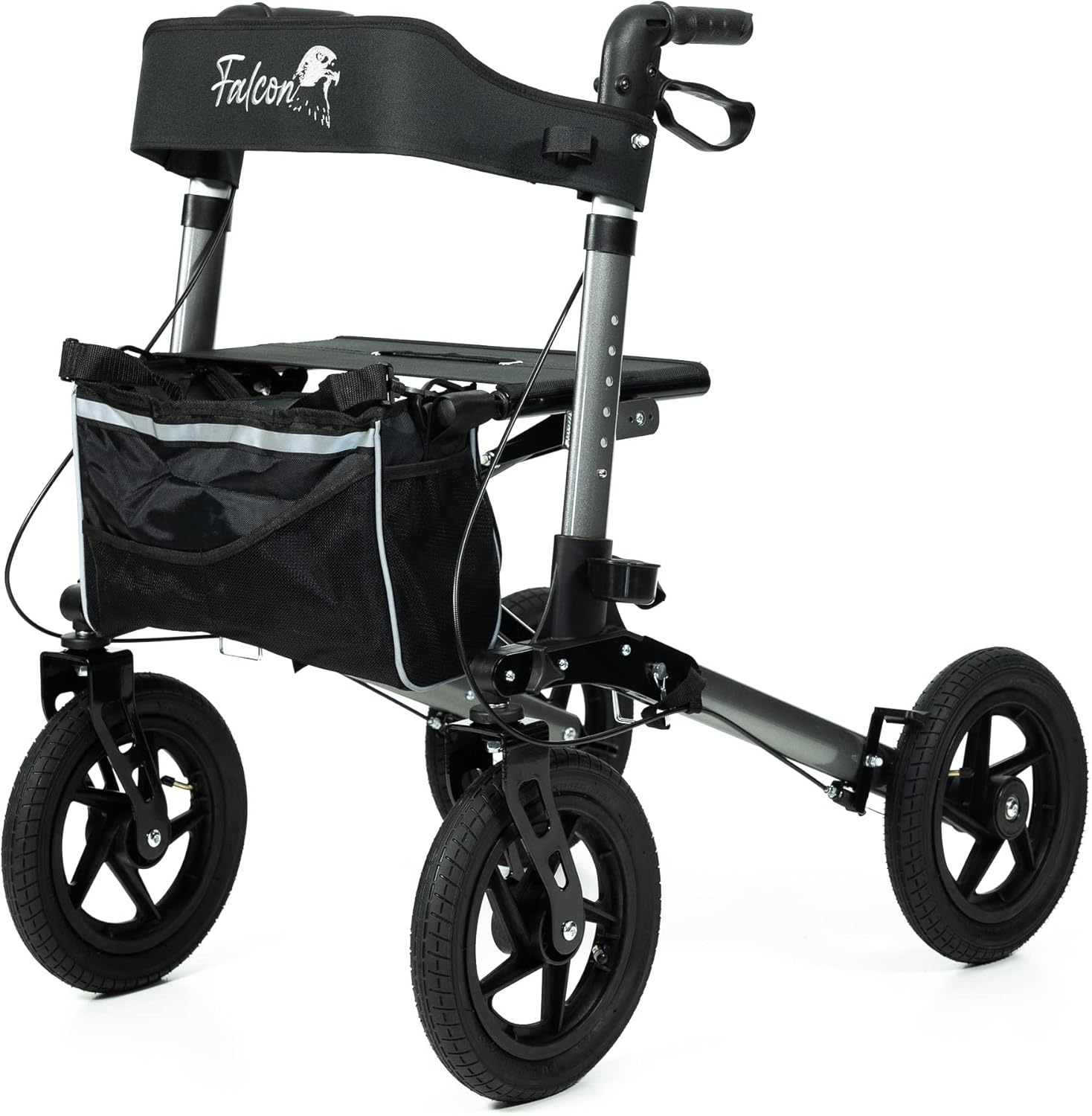 REHASHOP Falcon Outdoor Rollator with Large Pneumatic Tires, Off-Road and Foldable (Anthracite)
