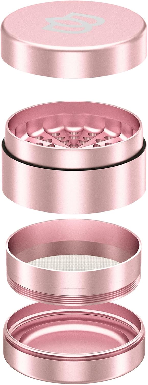 Bloomint Store Bloomint Apollo Aluminum Grinder Metal 63 mm 4-Piece Large Grinder for Herbs, Spices and Herbs, Crusher with Pollen Compartment (Rose Gold)