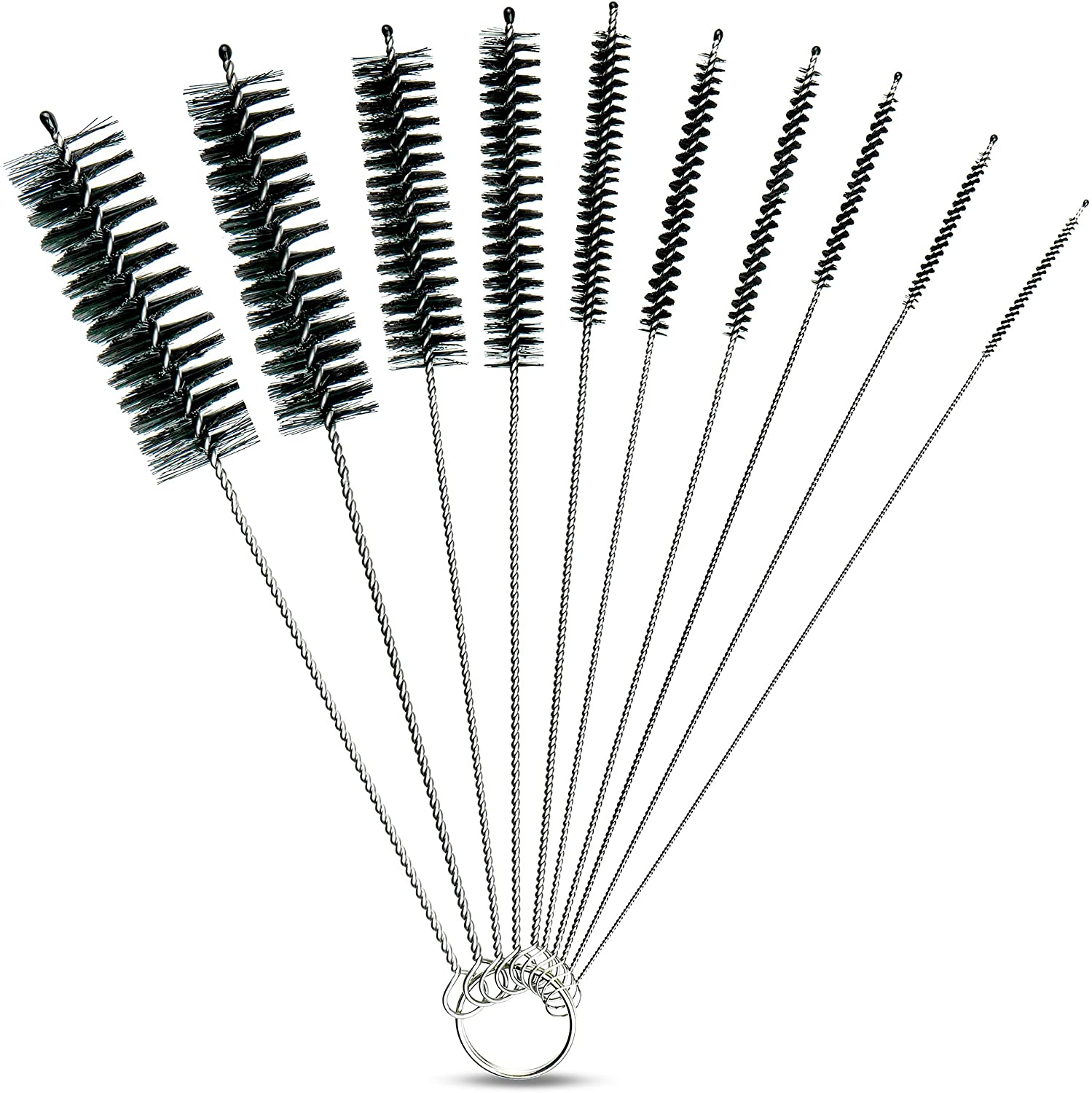 JEFF Cleaning Brushes, Practical Set of 10, Useful Household Aid, with Anti-Scratch Drip Tip – The Solution for Hard-to-Reach Areas as a Hose Brush for Fully Automatic Coffee Machines, Milk Hose etc.