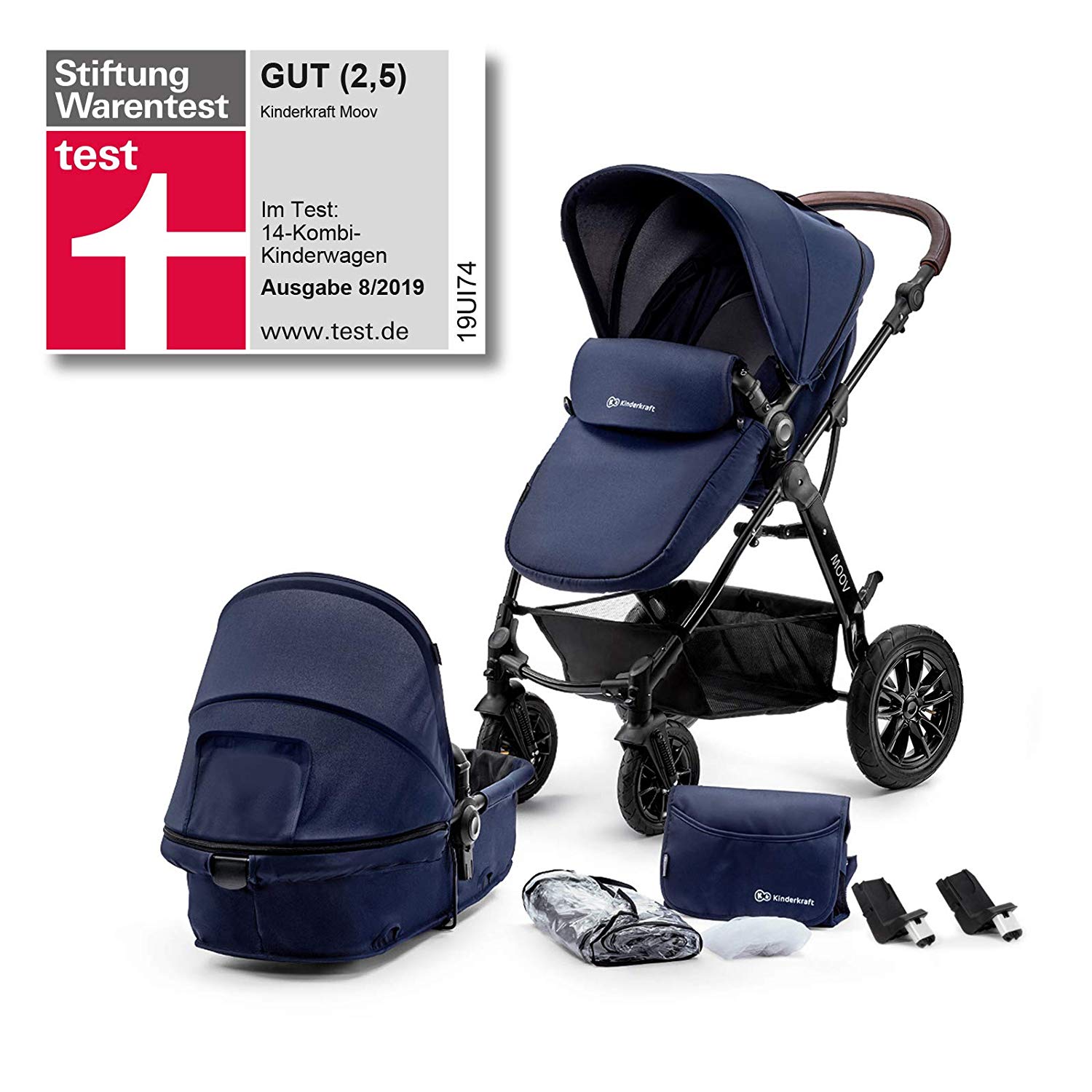Kinderkraft Moov Multi Pushchair / Combination Pram / 2-in-1 Buggy / Carry Cot - KKWMOOVGRY2000