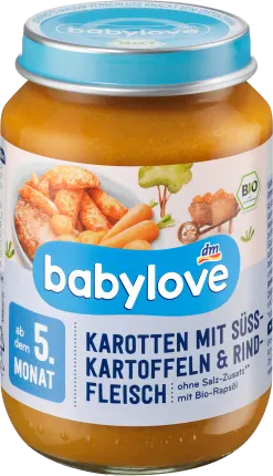 babylove Carrots menu with sweet potatoes and beef from the 5th month, 190 g