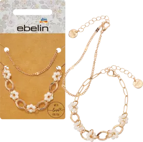 ebelin bracelets flowers & pearls, gold look, 2 pcs