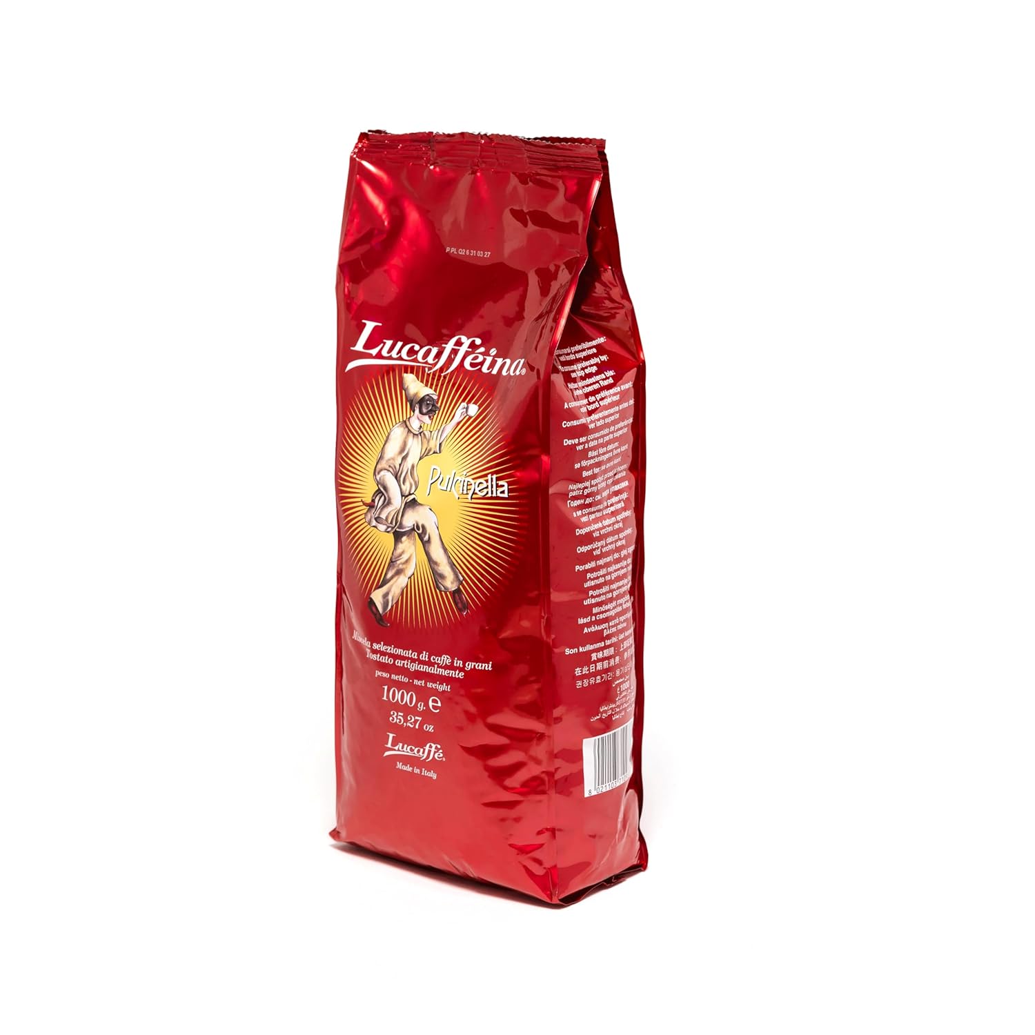 Lucaffé - Coffee Beans Pulcinella, 1 kg | Whole Bean Coffee for Creamy Espresso | Dark Roast | Full-bodied and liquor-like taste | Intense and enveloping aroma